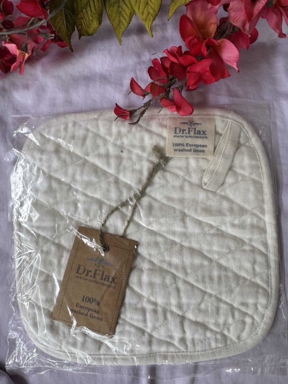 Vikolino Ivory Linen Quilted Square Oven MItt Machine Washable 8.5" x 8.5" NEW